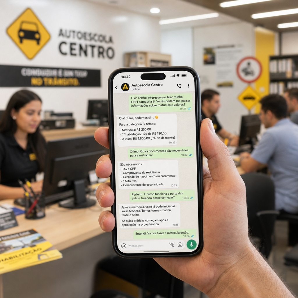 Celular mostrando chat de WhatsApp